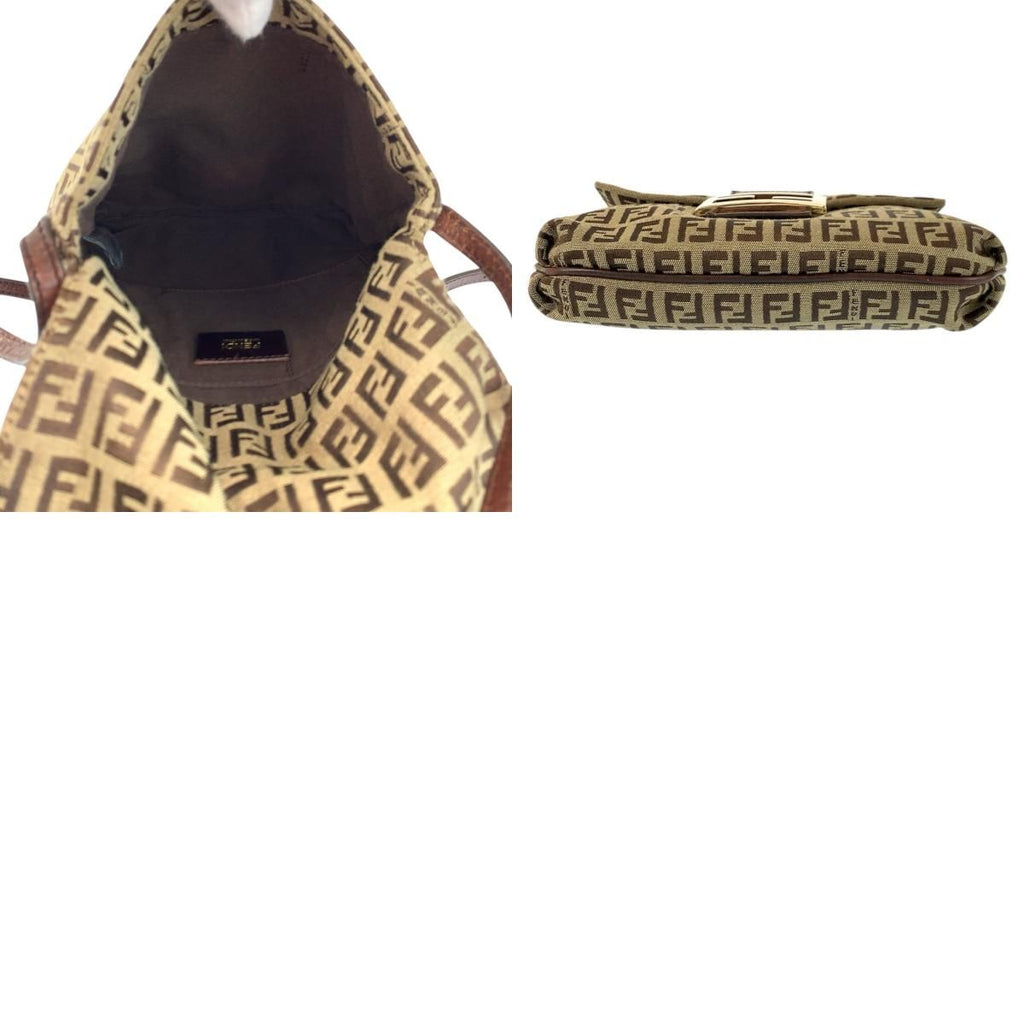Fendi Zucchino Brown Gold Canvas Leather Shoulder Bag Pochette — view 9