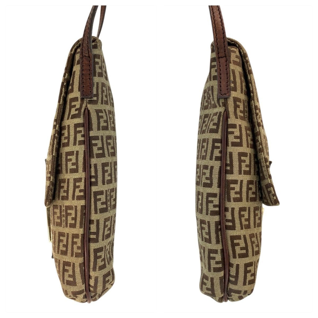 Fendi Zucchino Brown Gold Canvas Leather Shoulder Bag Pochette — view 8