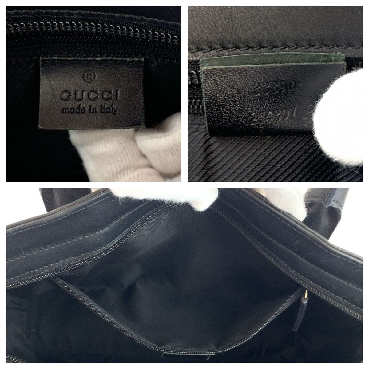 Gucci Black Silver GG Canvas Leather Tote — view 4