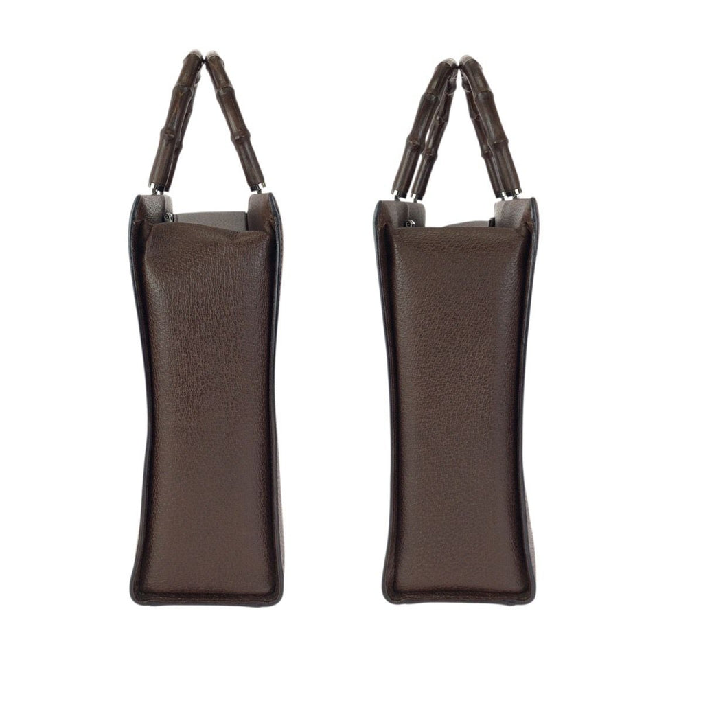 Gucci Bamboo 2-Way Brown Gunmetal Leather 002 Tote Shoulder Bag — view 7