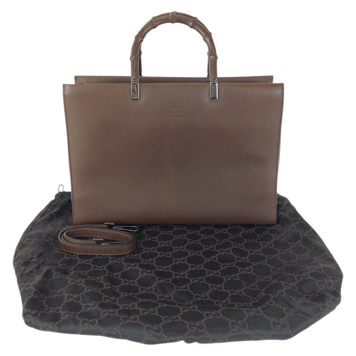 Gucci Bamboo 2-Way Brown Gunmetal Leather 002 Tote Shoulder Bag — view 8