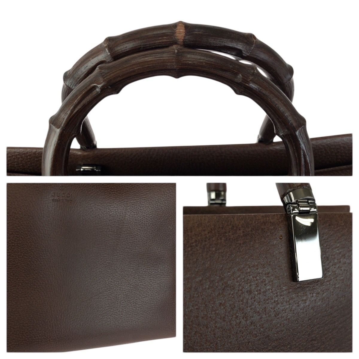 Gucci Bamboo 2-Way Brown Gunmetal Leather 002 Tote Shoulder Bag — view 5