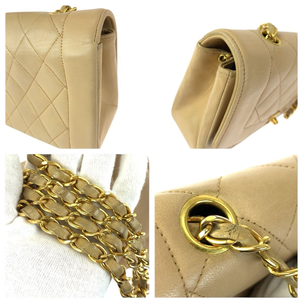 Chanel Vintage Diana Quilted Beige Gold Lambskin Chain Shoulder Bag — view 6