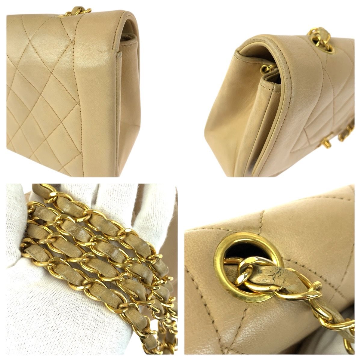 Chanel Vintage Diana Quilted Beige Gold Lambskin Chain Shoulder Bag — view 6