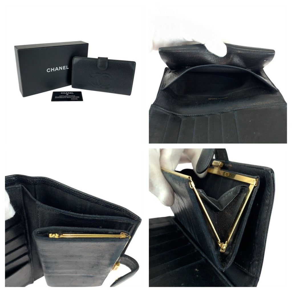 Chanel Vintage CC Logo Purse Black Gold Leather Wallet — view 8