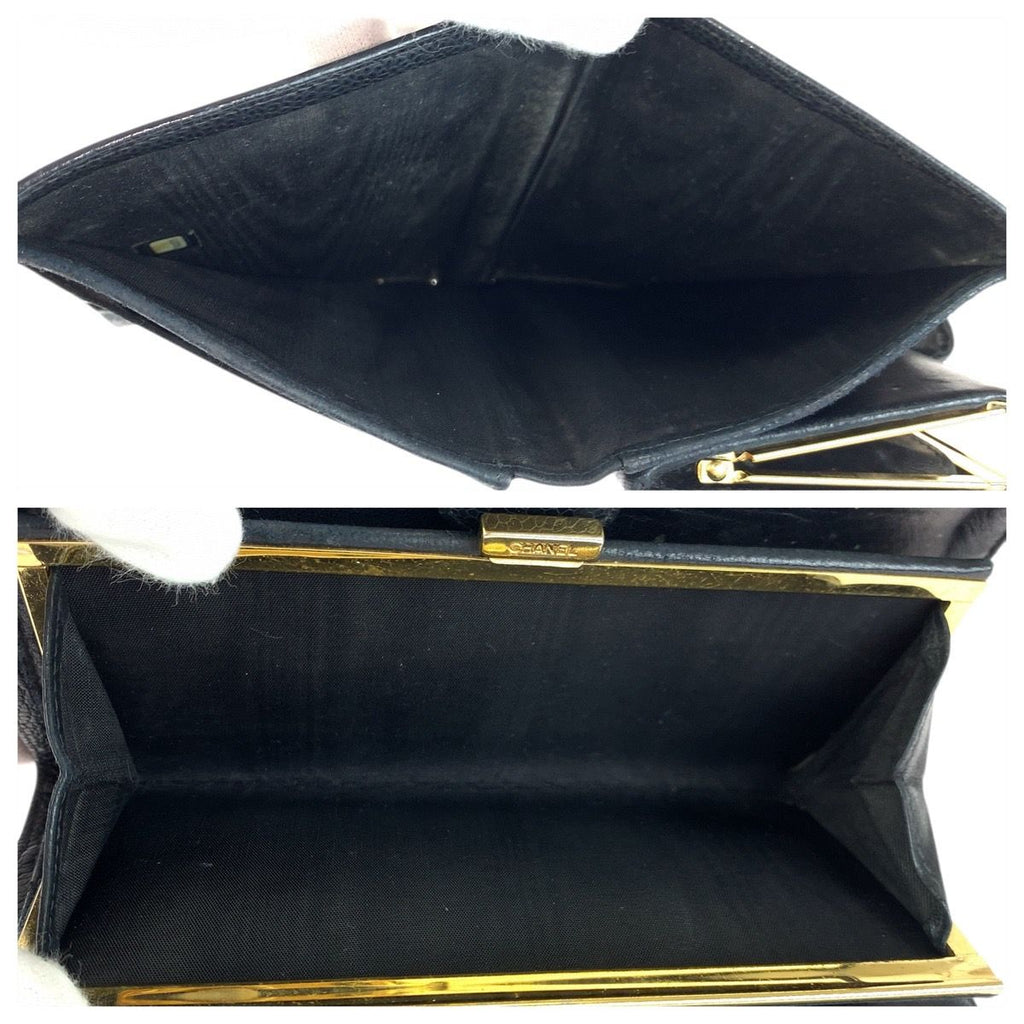 Chanel Vintage CC Logo Purse Black Gold Leather Wallet — view 7