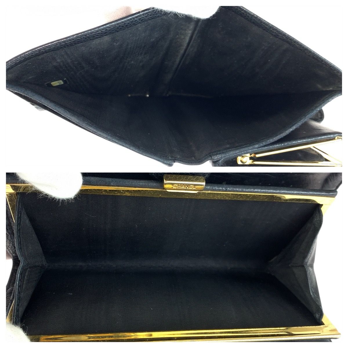 Chanel Vintage CC Logo Purse Black Gold Leather Wallet — view 7
