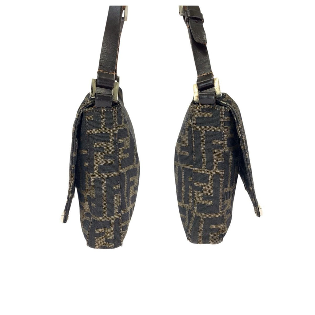Fendi Vintage Zucca Brown Silver Canvas Leather Shoulder Bag — view 8