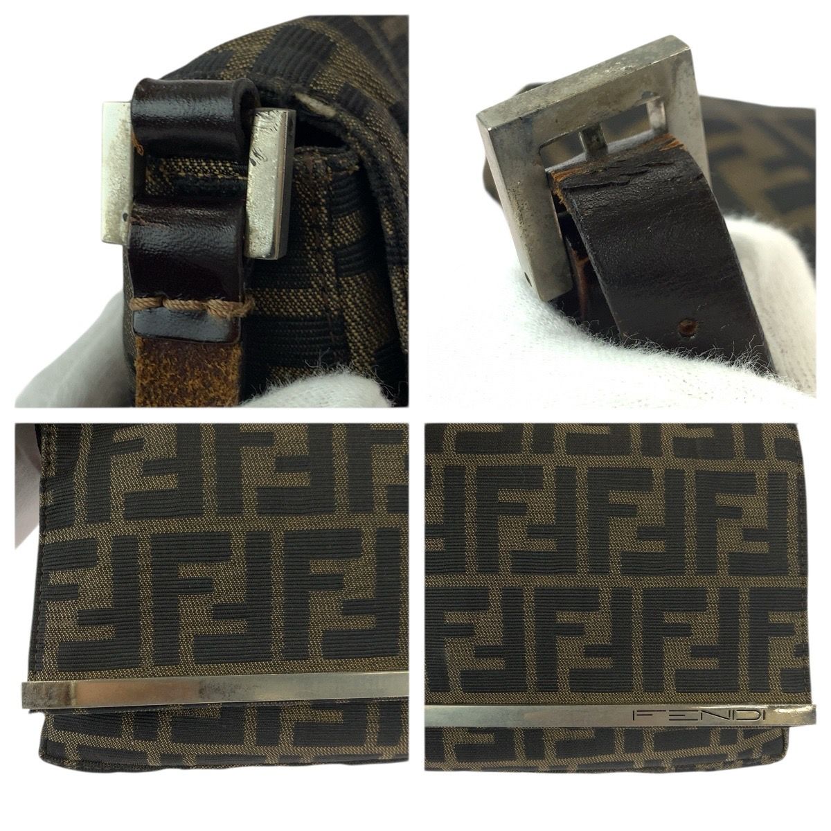 Fendi Vintage Zucca Brown Silver Canvas Leather Shoulder Bag — view 5
