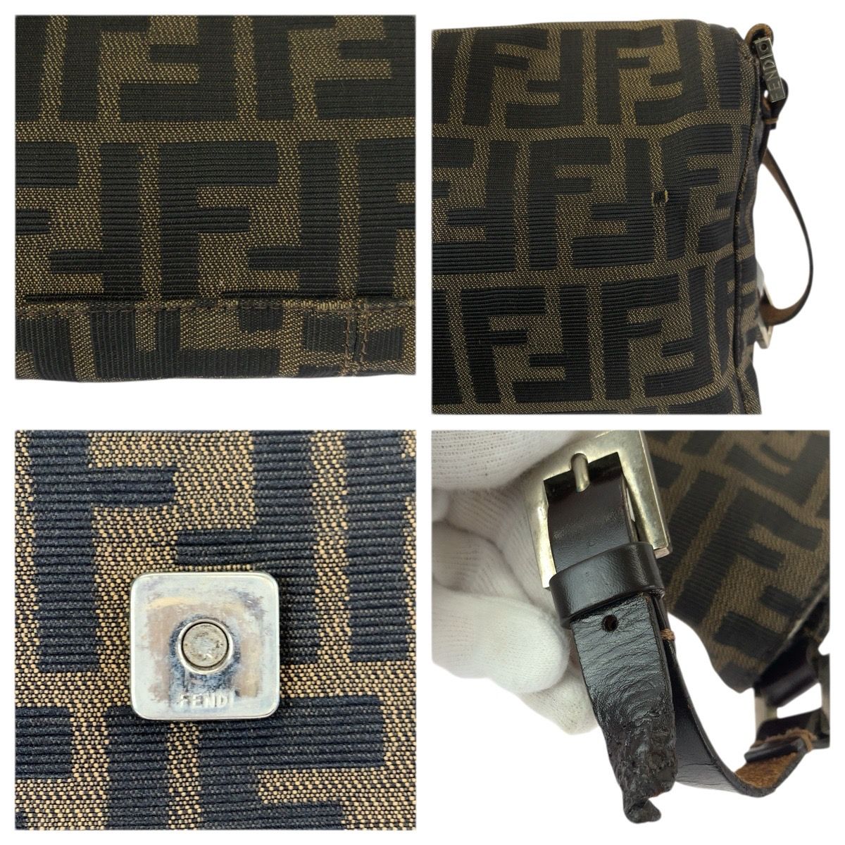 Fendi Vintage Zucca Brown Silver Canvas Leather Shoulder Bag — view 6