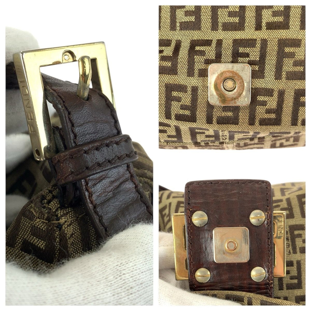 Fendi Vintage Zucchino Mamma Bucket Brown Canvas Leather Shoulder Bag — view 6