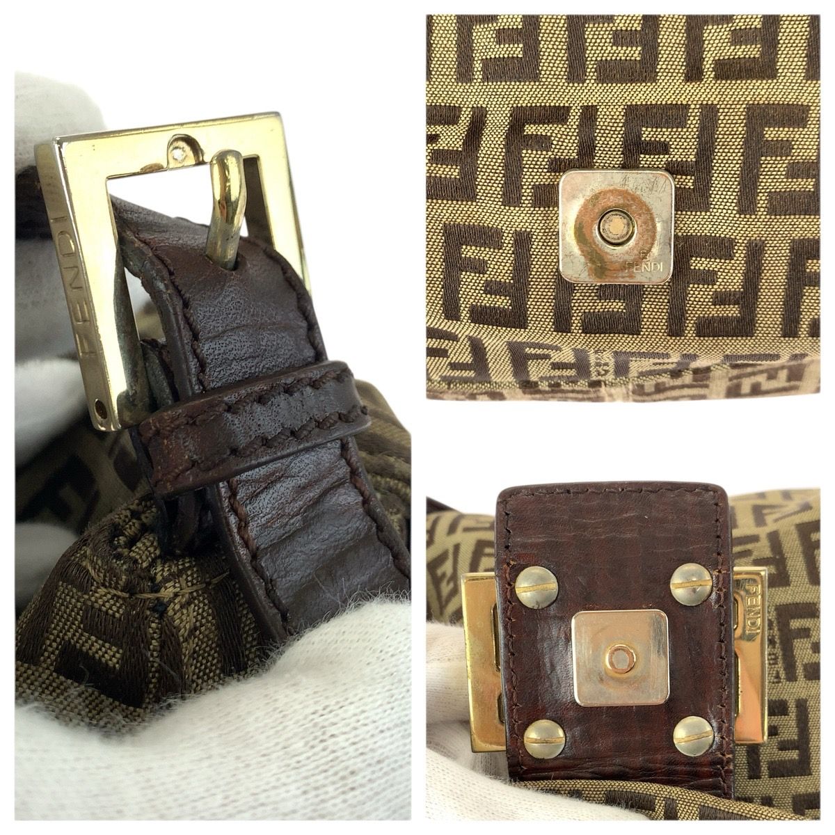Fendi Vintage Zucchino Mamma Bucket Brown Canvas Leather Shoulder Bag — view 6