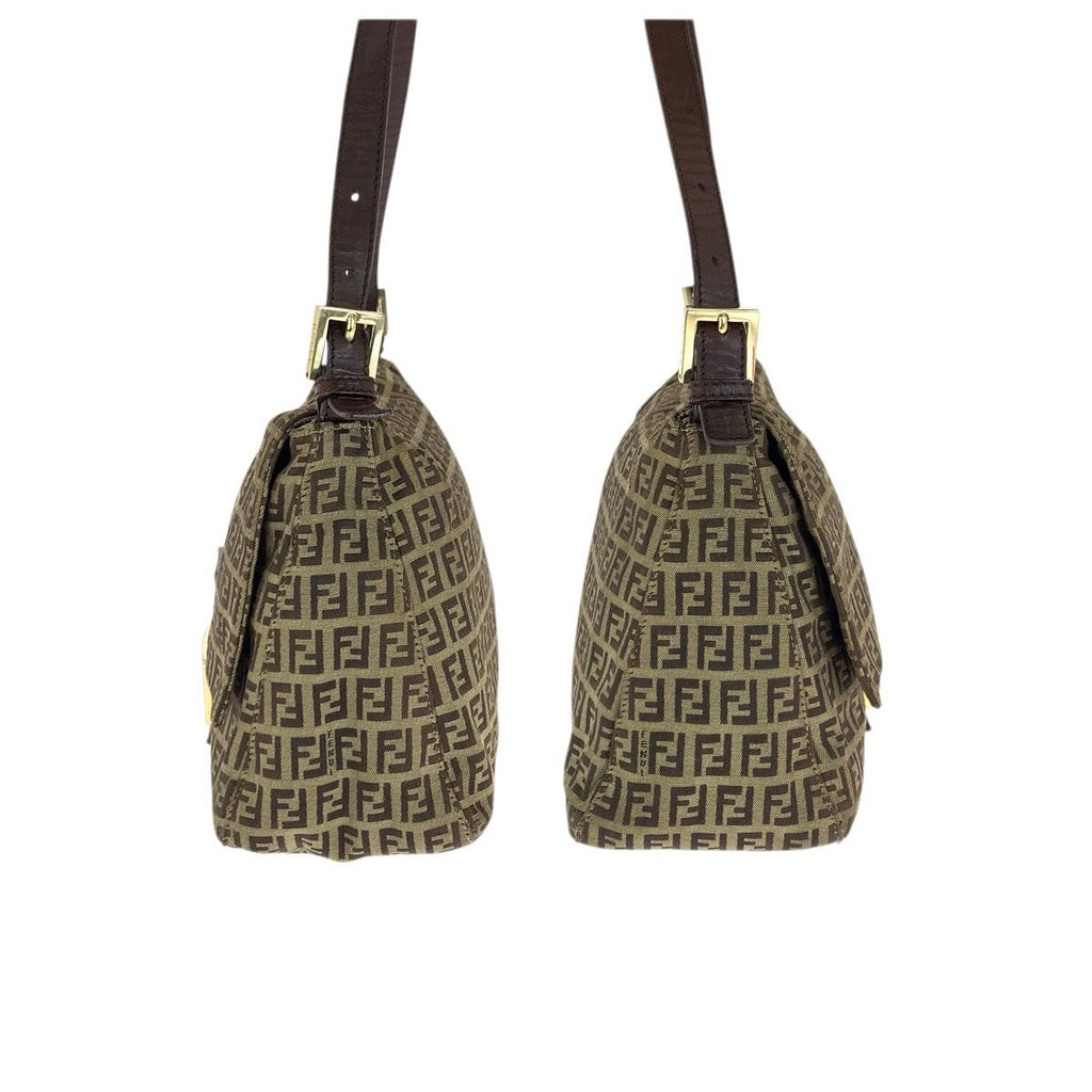 Fendi Vintage Zucchino Mamma Bucket Brown Canvas Leather Shoulder Bag — view 8