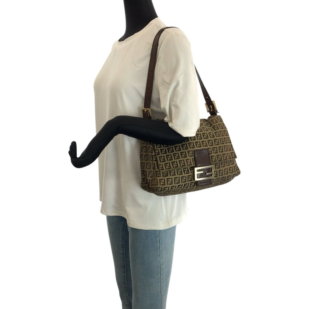 Fendi Vintage Zucchino Mamma Bucket Brown Canvas Leather Shoulder Bag — view 7