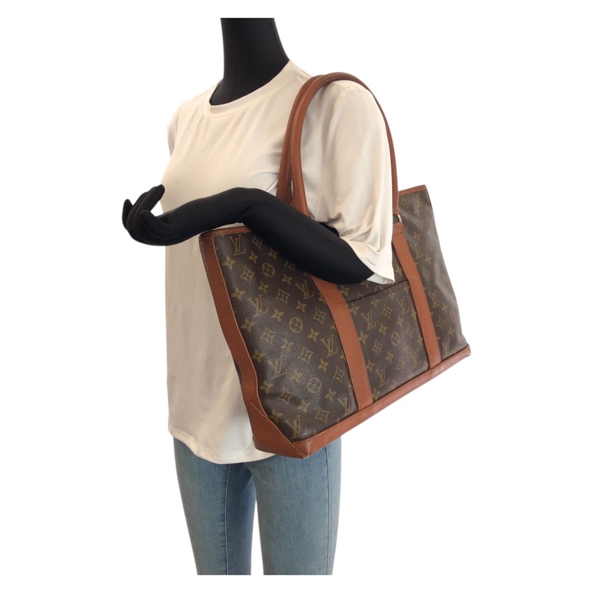 Louis Vuitton Monogram Sac Weekend Brown Gold Leather Tote — view 7