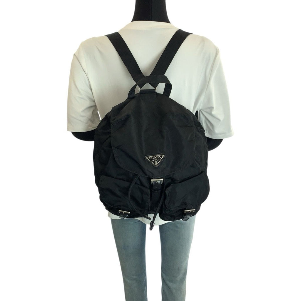 Prada Tessuto Black Silver Nylon Leather Backpack — view 7