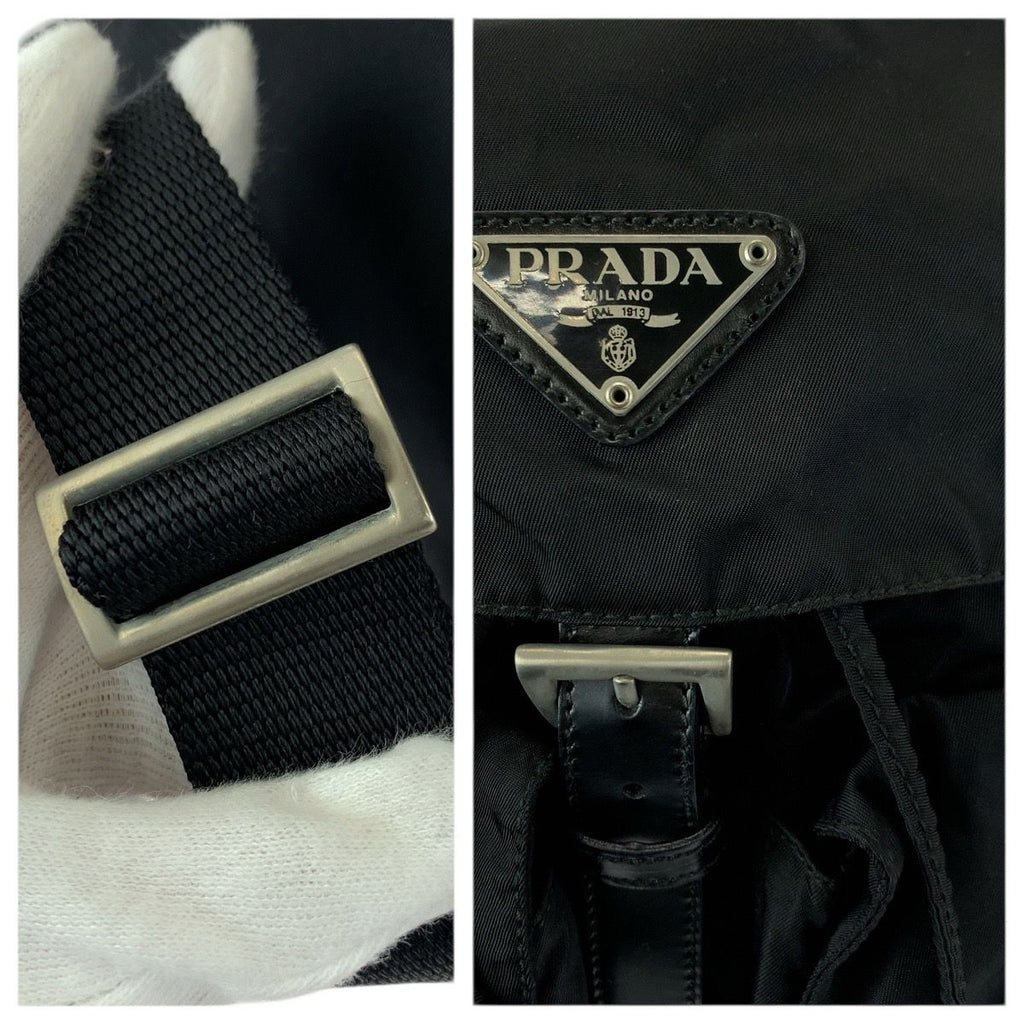 Prada Tessuto Black Silver Nylon Leather Backpack — view 6