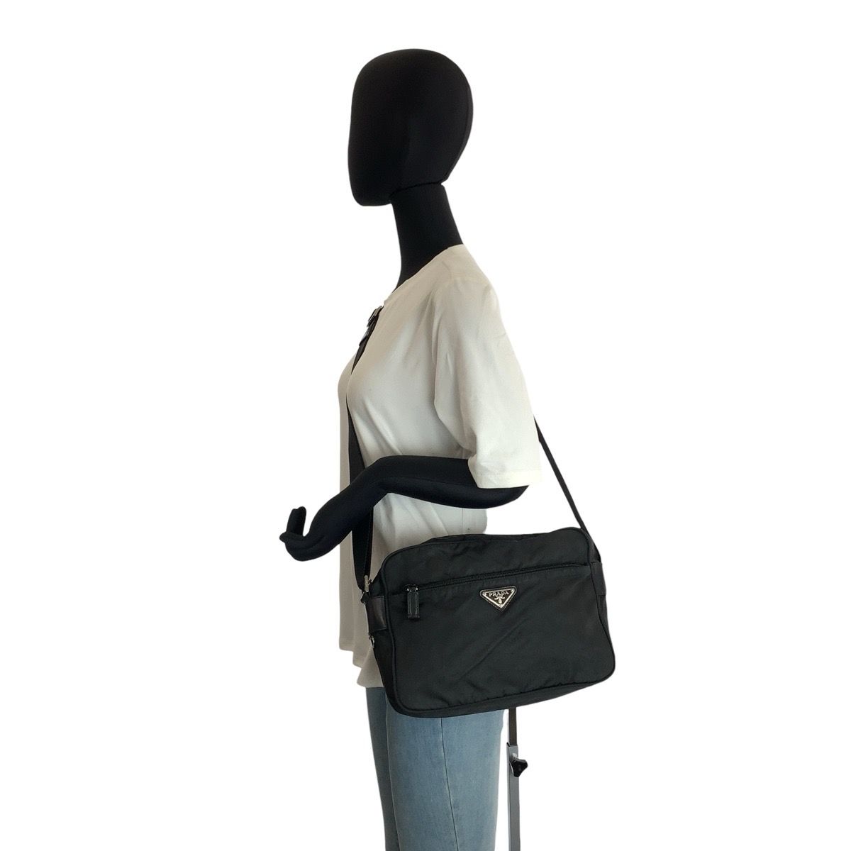Prada Tessuto Black Silver Nylon Shoulder Bag Pochette — view 7