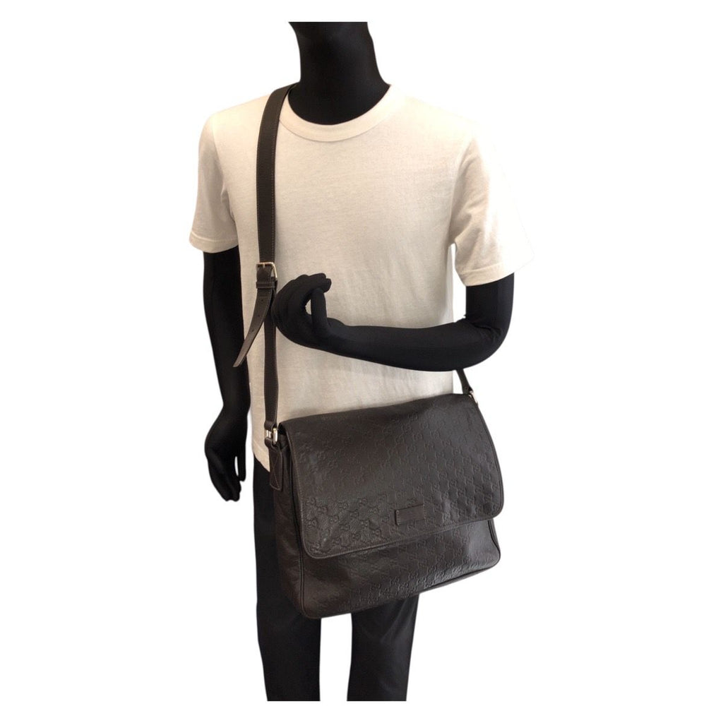 Gucci Guccissima Dark Brown Silver Leather Shoulder Bag — view 7