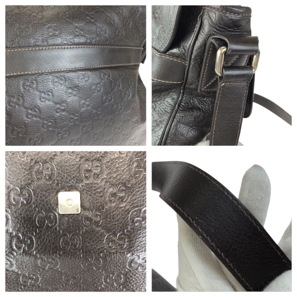 Gucci Guccissima Dark Brown Silver Leather Shoulder Bag — view 6