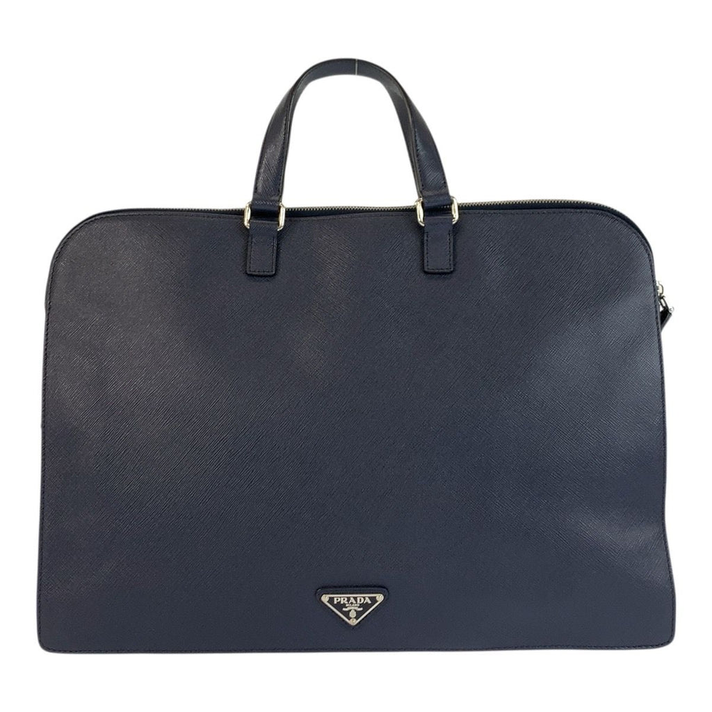 Prada Saffiano Navy Silver Leather Business Briefcase Handbag — view 2