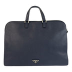 Prada Saffiano Navy Silver Leather Business Briefcase Handbag — view 2