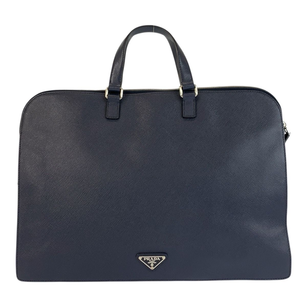 Prada Saffiano Navy Silver Leather Business Briefcase Handbag — view 2