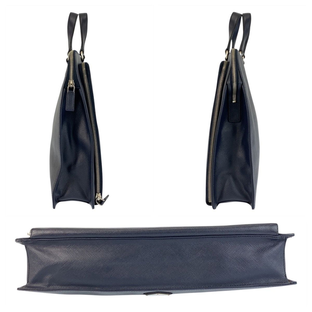 Prada Saffiano Navy Silver Leather Business Briefcase Handbag — view 7