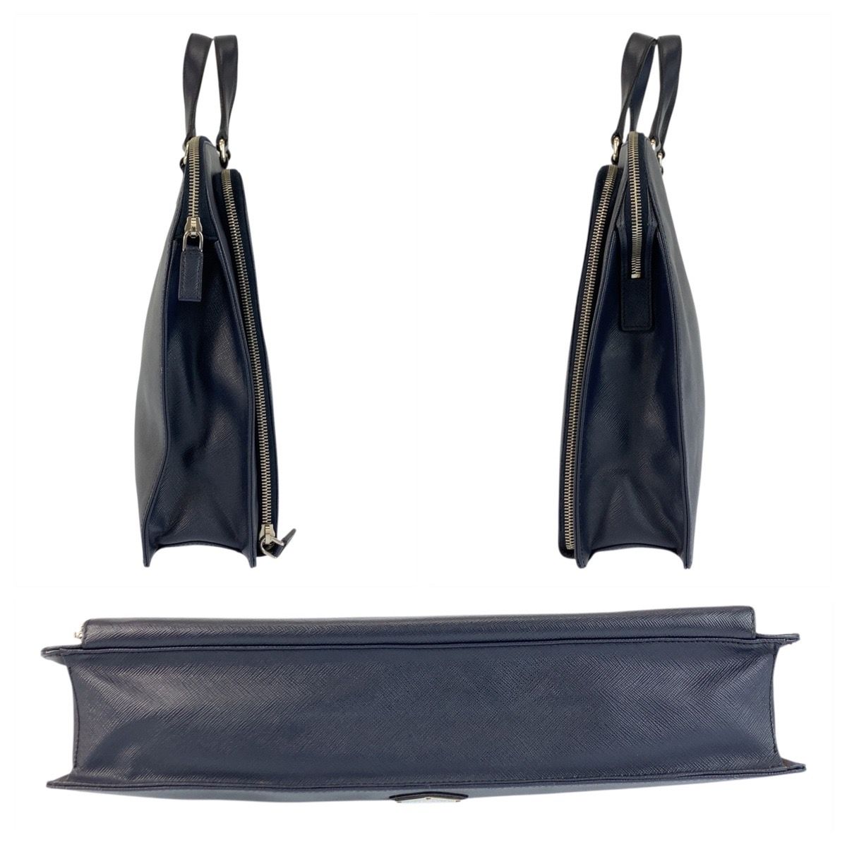 Prada Saffiano Navy Silver Leather Business Briefcase Handbag — view 7