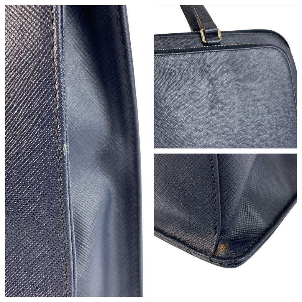 Prada Saffiano Navy Silver Leather Business Briefcase Handbag — view 5