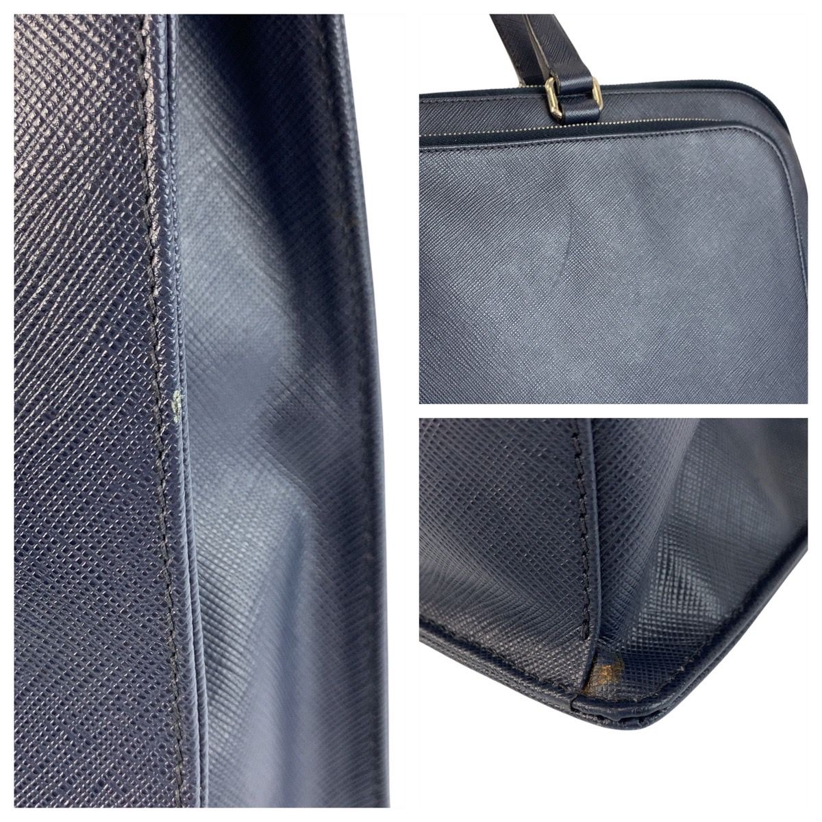 Prada Saffiano Navy Silver Leather Business Briefcase Handbag — view 5