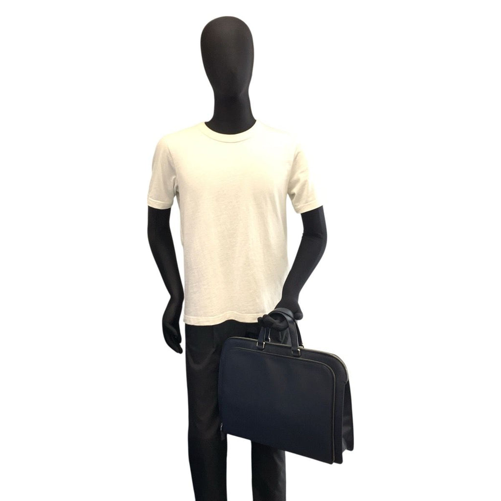 Prada Saffiano Navy Silver Leather Business Briefcase Handbag — view 6