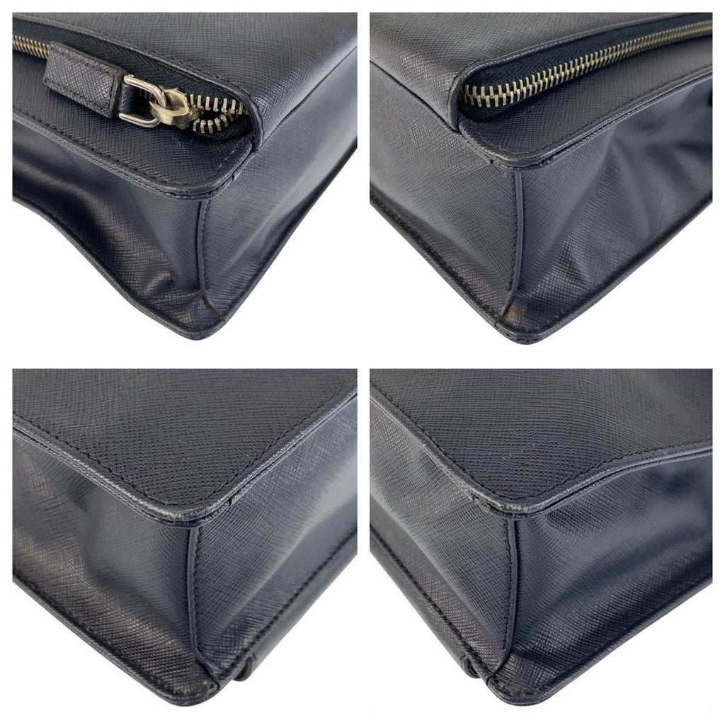 Prada Saffiano Navy Silver Leather Business Briefcase Handbag — view 4