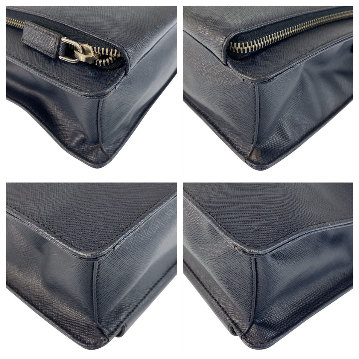 Prada Saffiano Navy Silver Leather Business Briefcase Handbag — view 4