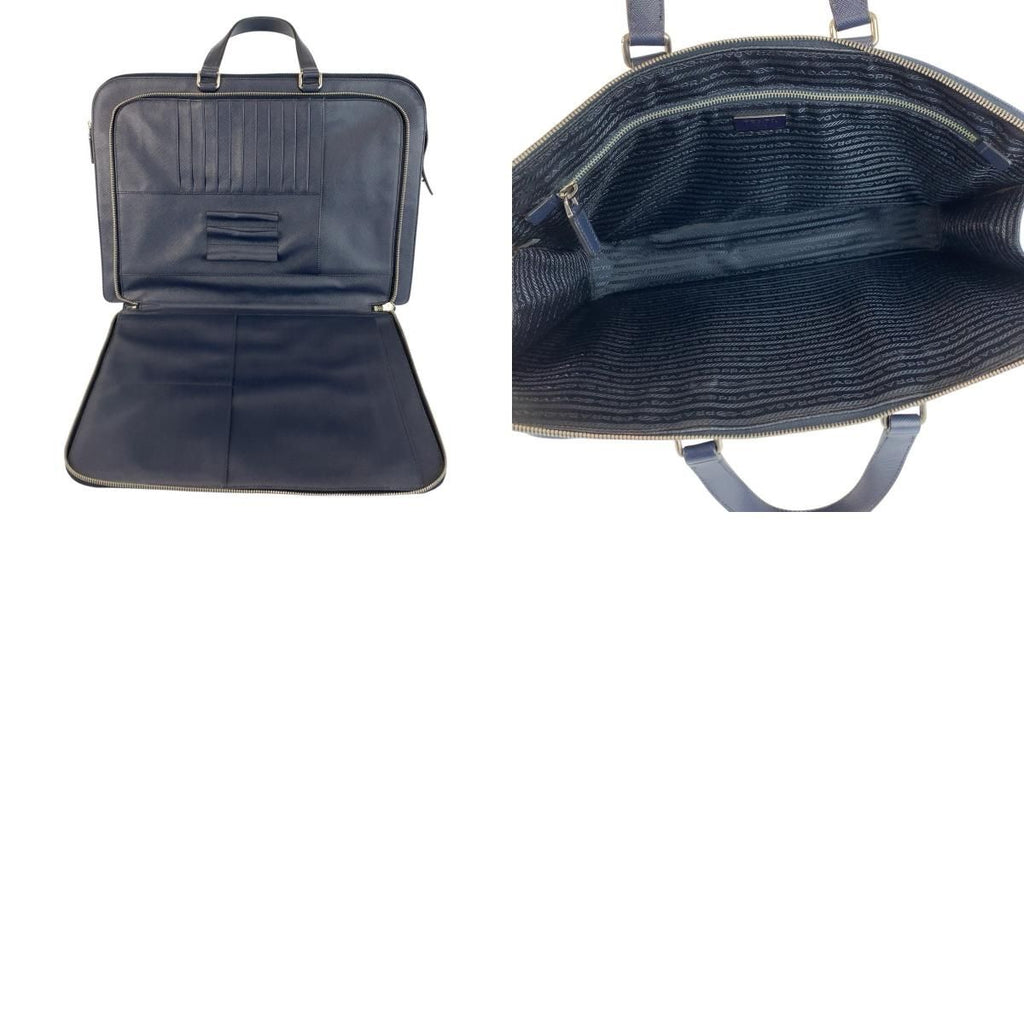 Prada Saffiano Navy Silver Leather Business Briefcase Handbag — view 9