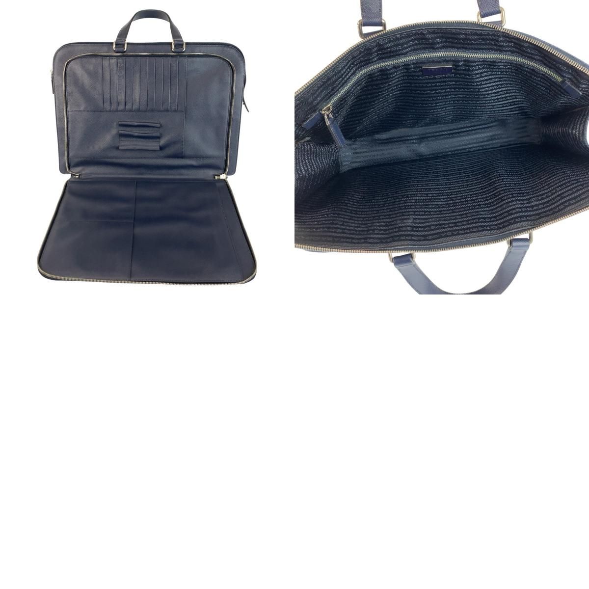Prada Saffiano Navy Silver Leather Business Briefcase Handbag — view 9