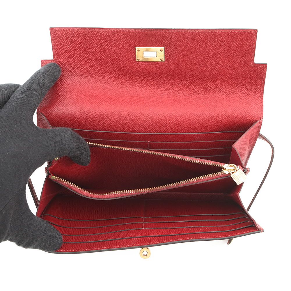 Hermes Wallet Kelly Long Rouge Grena Gold Epsom — view 5