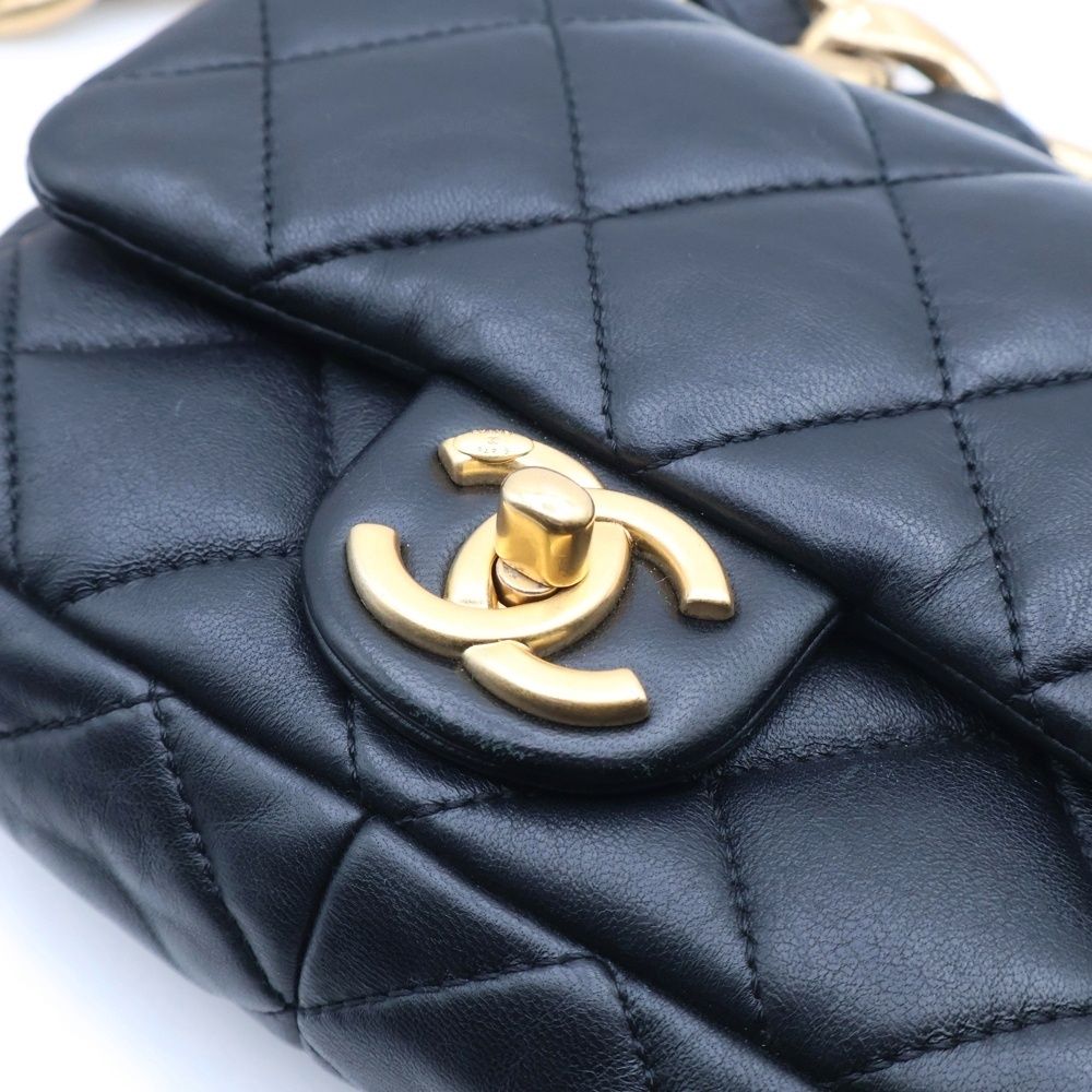 Chanel Quilted Small Flap Handbag Lambskin Plate Black — view 6