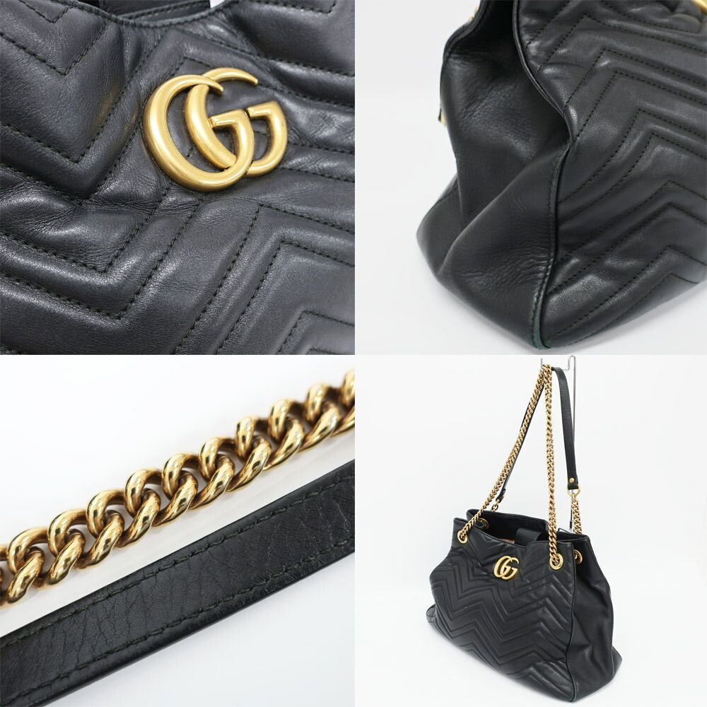 Gucci GG Marmont Chain Shoulder Bag Black Gold Leather — view 9