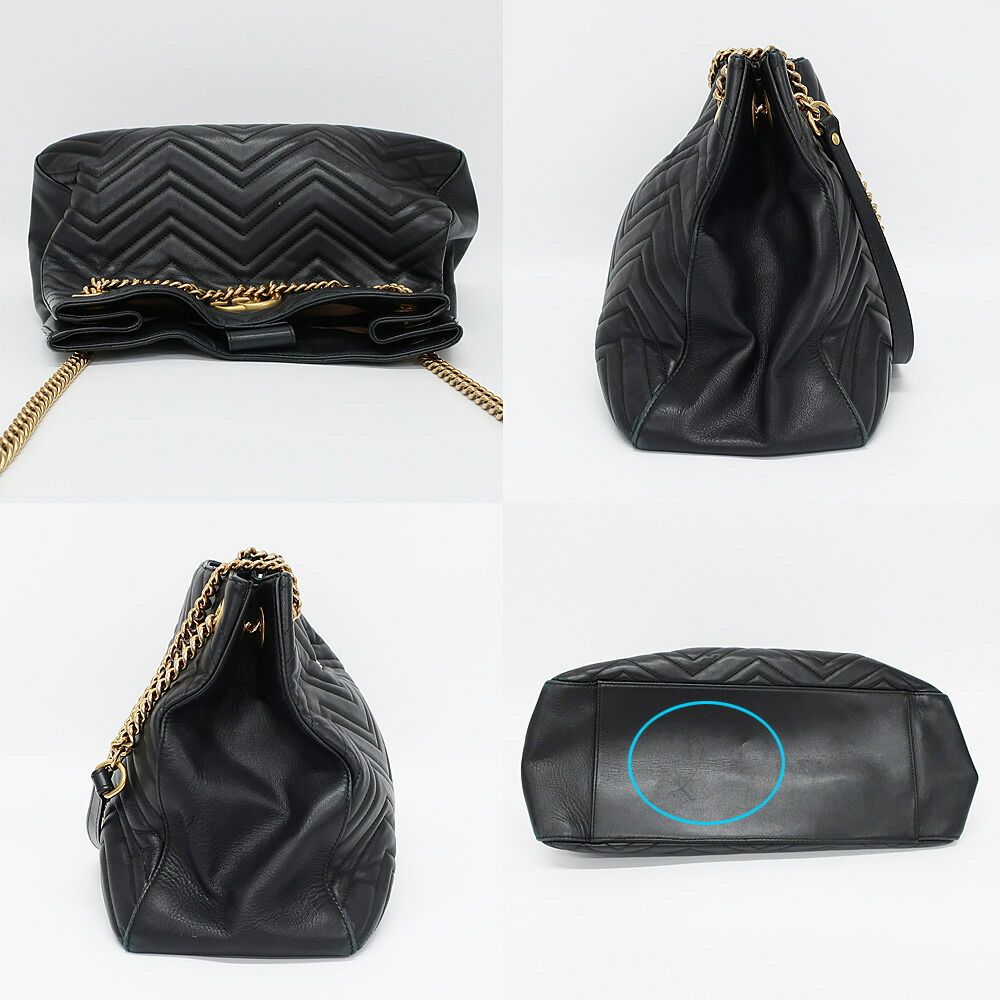 Gucci GG Marmont Chain Shoulder Bag Black Gold Leather — view 3