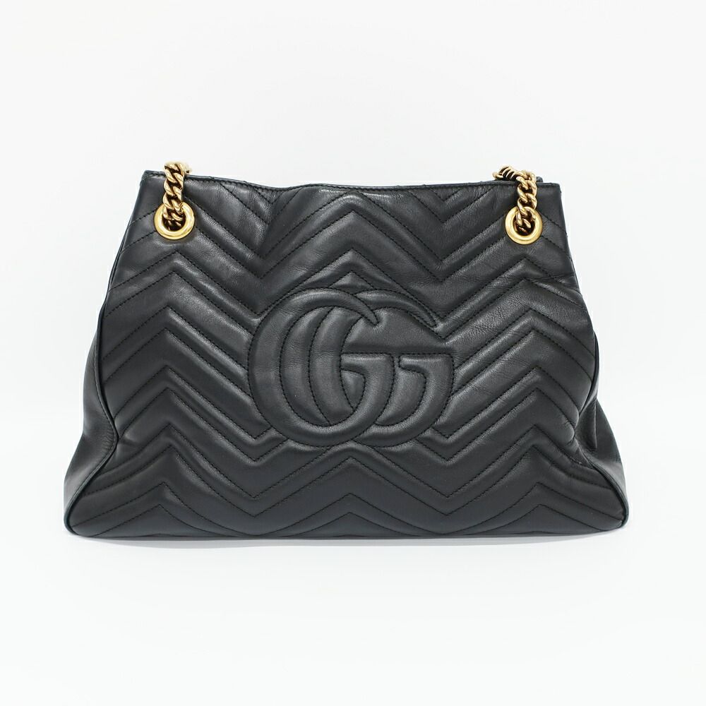 Gucci GG Marmont Chain Shoulder Bag Black Gold Leather — view 2