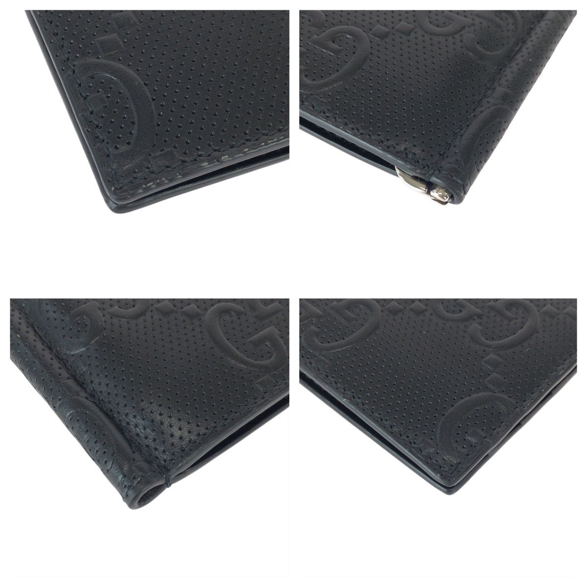Gucci GG Embossed Black Silver Leather Money Clip Card Case — view 4