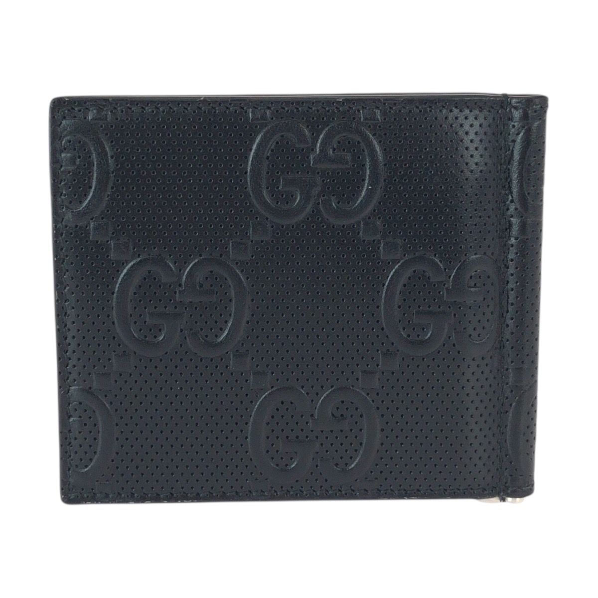 Gucci GG Embossed Black Silver Leather Money Clip Card Case — view 2