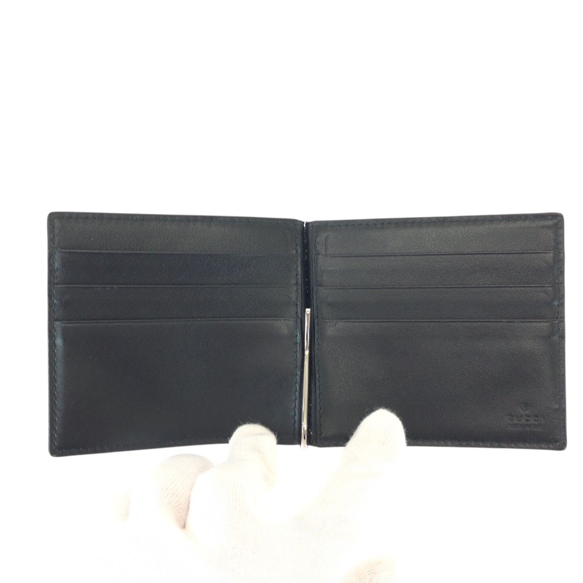 Gucci GG Embossed Black Silver Leather Money Clip Card Case — view 6