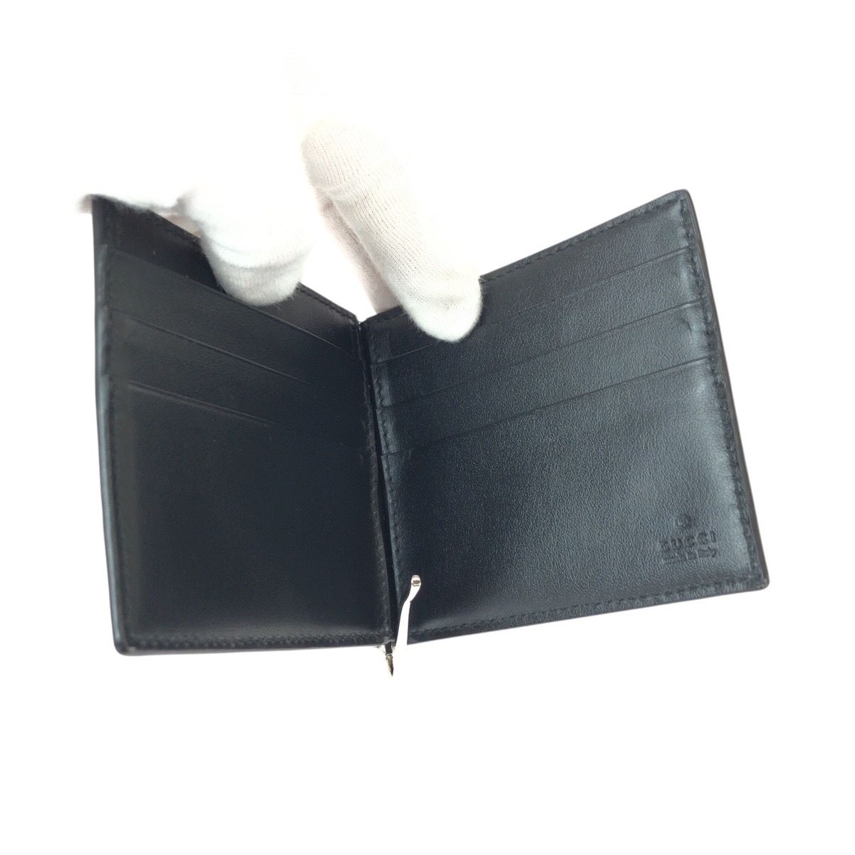 Gucci GG Embossed Black Silver Leather Money Clip Card Case — view 7