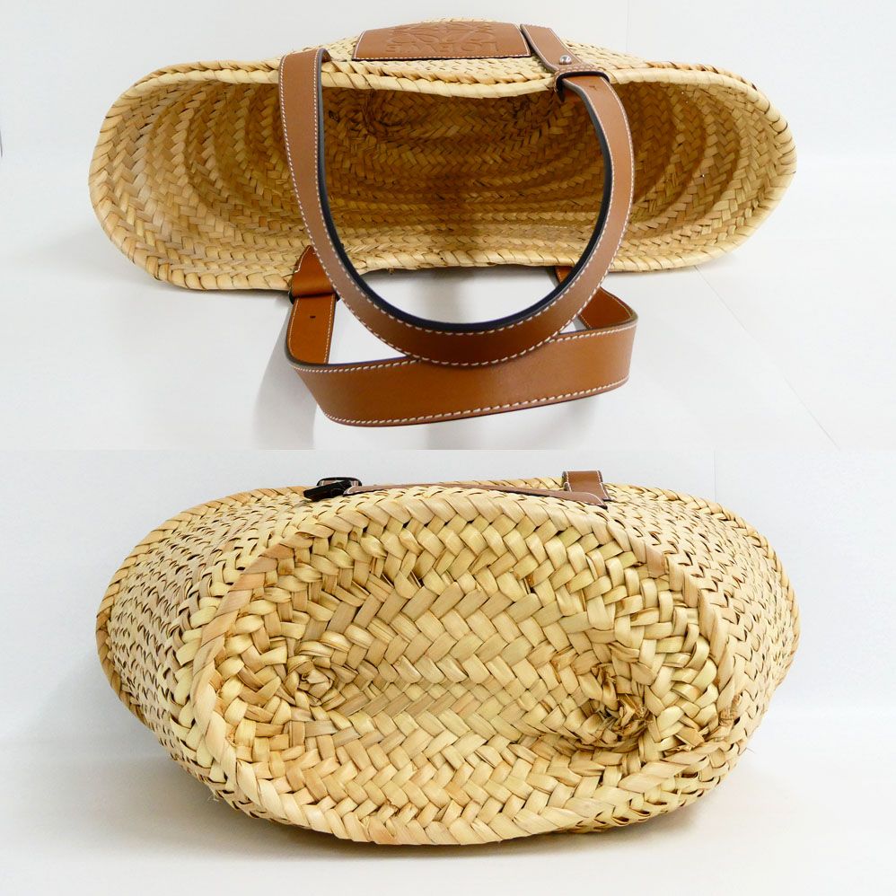 Loewe Basket Natural Tan Raffia Palm Leaf Leather Tote — view 4