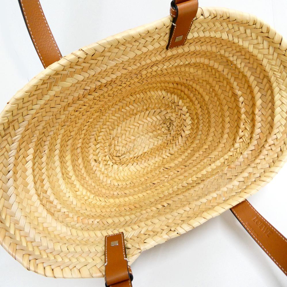 Loewe Basket Natural Tan Raffia Palm Leaf Leather Tote — view 5