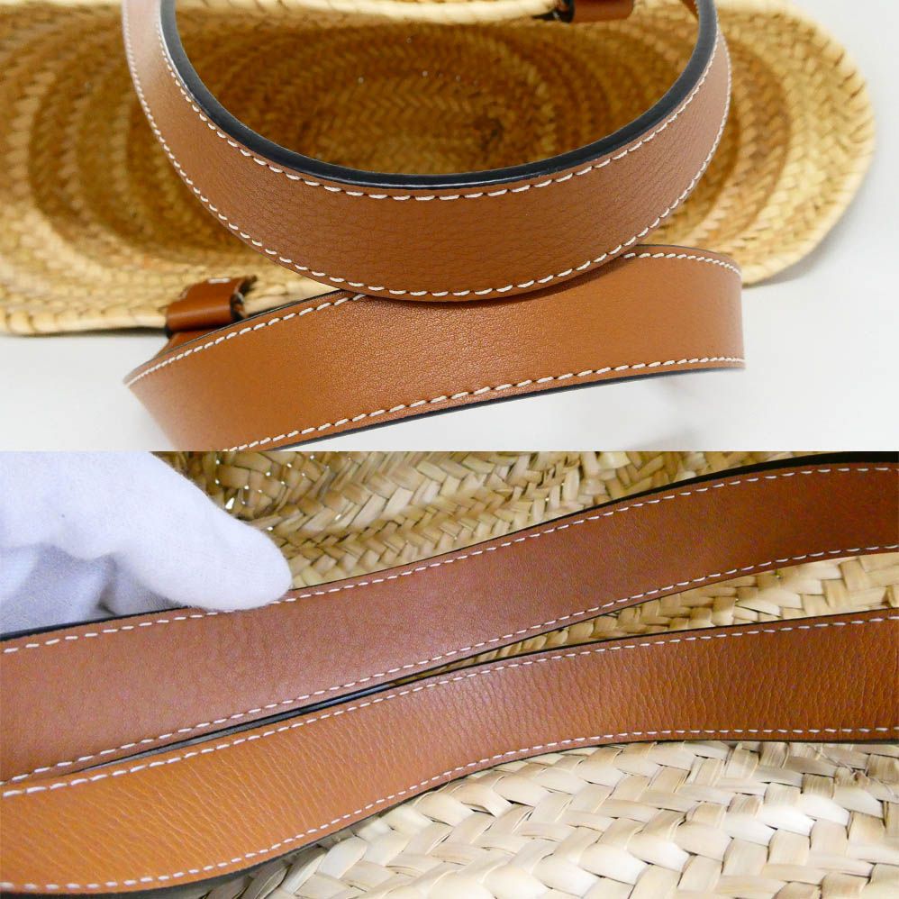 Loewe Basket Natural Tan Raffia Palm Leaf Leather Tote — view 6