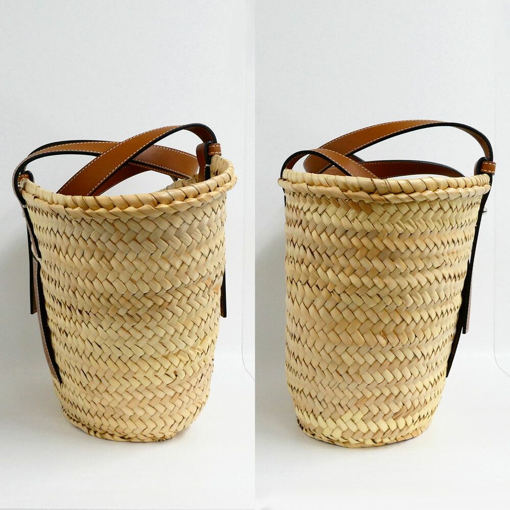 Loewe Basket Natural Tan Raffia Palm Leaf Leather Tote — view 3