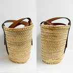 Loewe Basket Natural Tan Raffia Palm Leaf Leather Tote — view 3